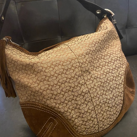Coach Signature Vintage Logo Suede Hobo Bag - Picture 2 of 8